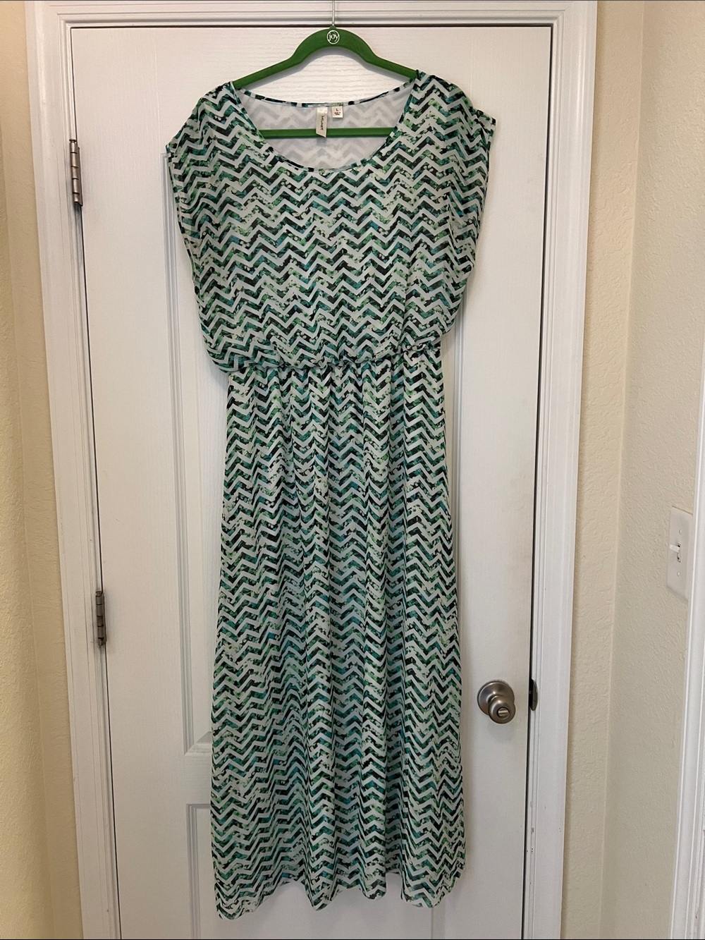 Tacera Green Chevron Maxi Dress